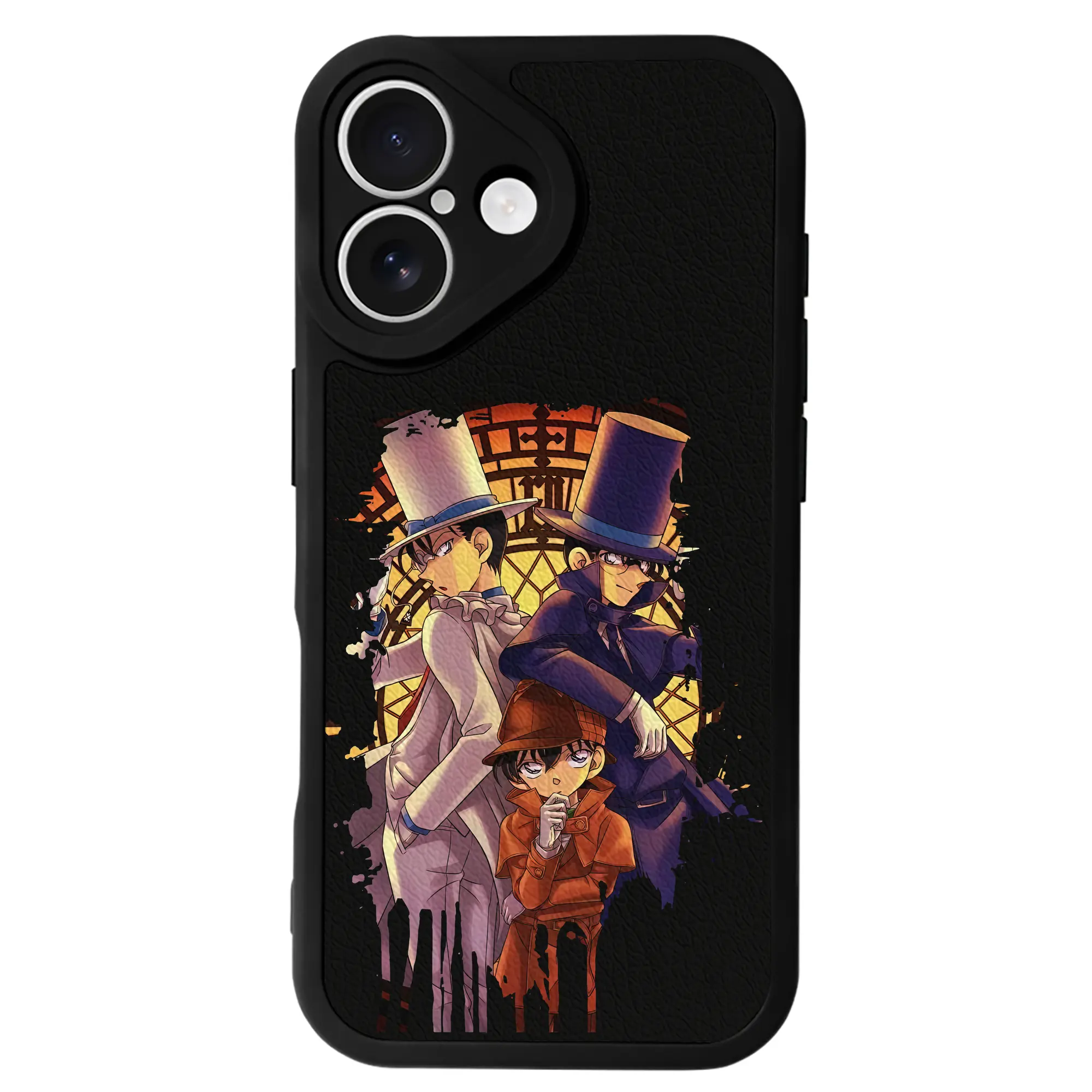 名探偵コナン グッズ 江戸川 コナン - IPhone 16シリーズ対応 ・ シリコンスマホケース ・ レザー調 ・ 高精度フィット ・ 耐衝撃 ・ ワイヤレス充電対応 ・ 精密カット